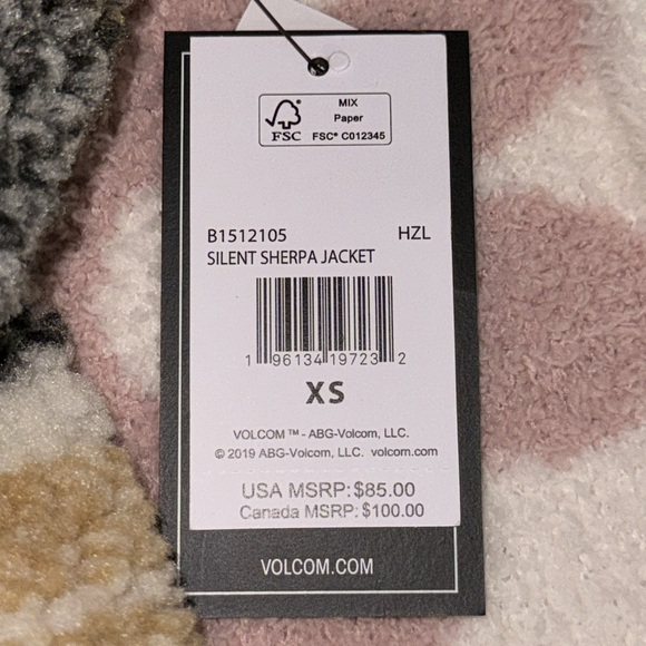 VOLCOM WOMEN’S SILENT SHERPA JACKET COLOR HAZELNUT SIZE XS METAL BADGE AT CHEST - Picture 3 of 3